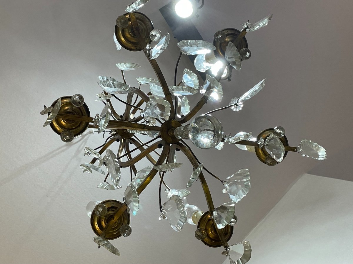 Old Cage Chandelier With Pampilles In Bronze And Crystal, 6 Lights, Beginning Of The 20th Century-photo-4
