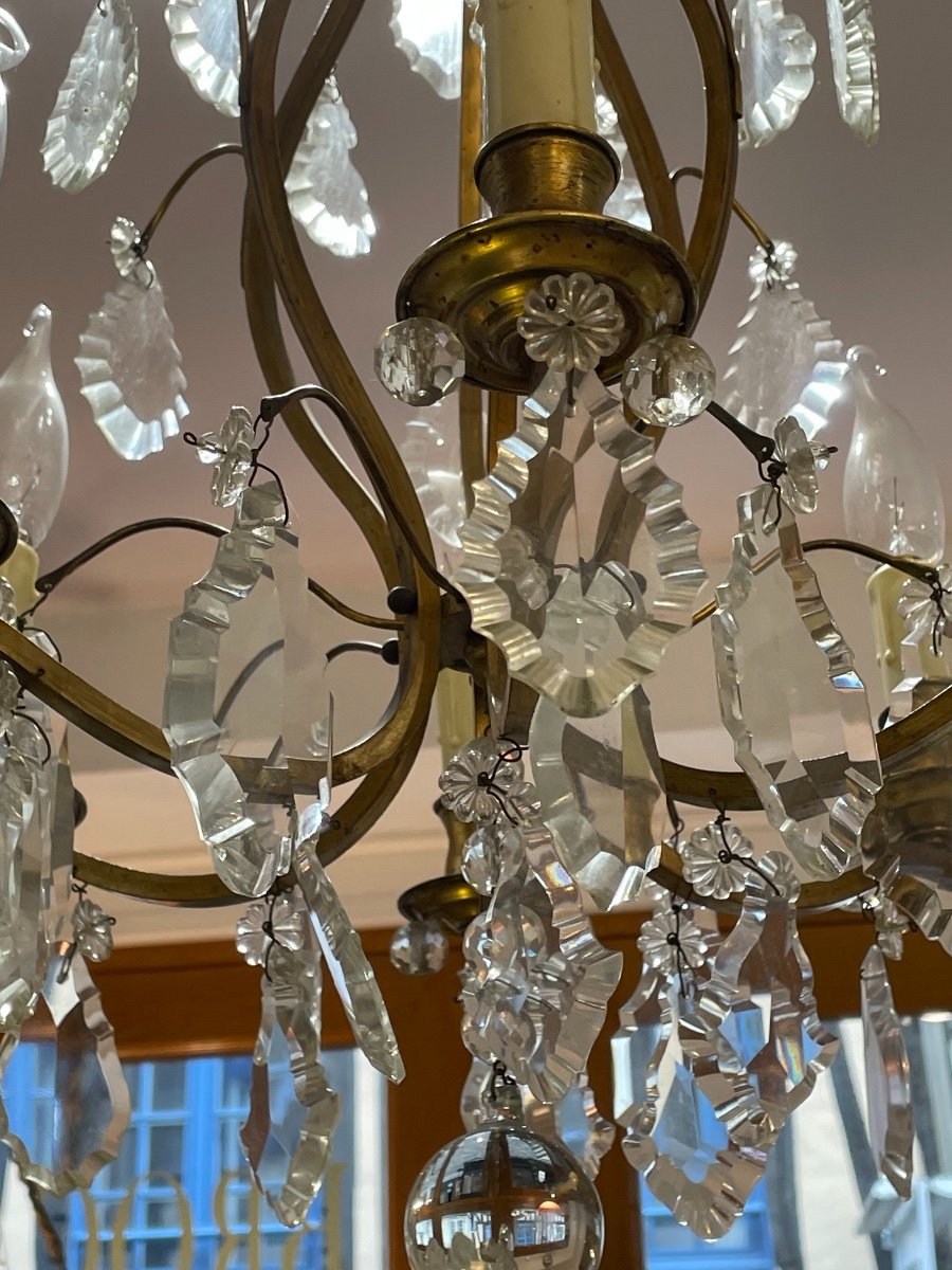 Old Cage Chandelier With Pampilles In Bronze And Crystal, 6 Lights, Beginning Of The 20th Century-photo-1