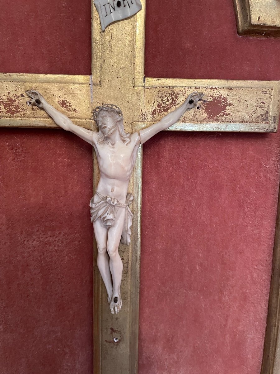 Ancien Christ En Croix En Ivoire De Dieppe Vers 1900 Sur Bois Doré Religion Religieux Dévotion-photo-2