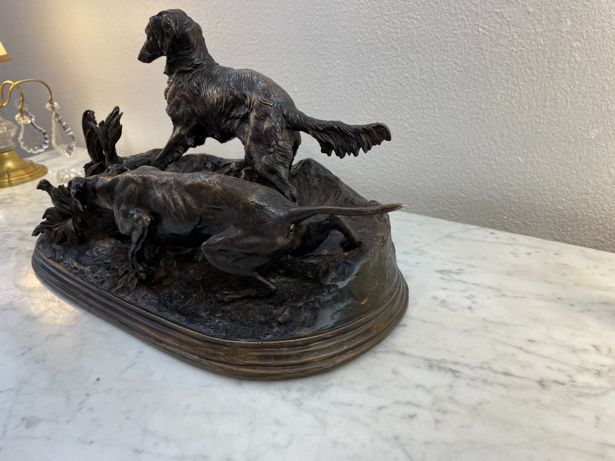 Ancien Bronze Animalier La Chasse à La Perdrix Par Pj Mene Statue Groupe pierre-jules Mêne-photo-2