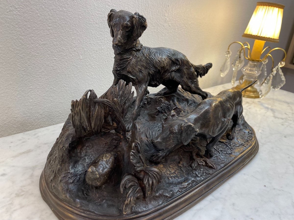 Ancien Bronze Animalier La Chasse à La Perdrix Par Pj Mene Statue Groupe pierre-jules Mêne-photo-3