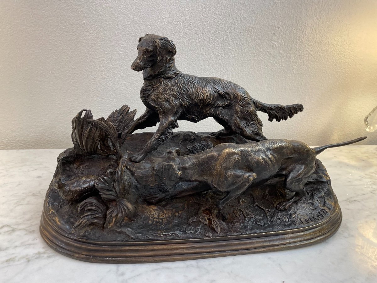 Ancien Bronze Animalier La Chasse à La Perdrix Par Pj Mene Statue Groupe pierre-jules Mêne-photo-4