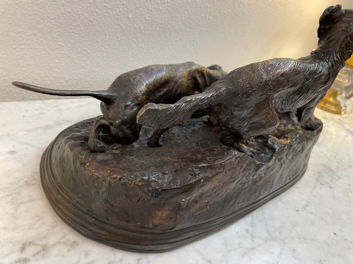 Ancien Bronze Animalier La Chasse à La Perdrix Par Pj Mene Statue Groupe pierre-jules Mêne-photo-1