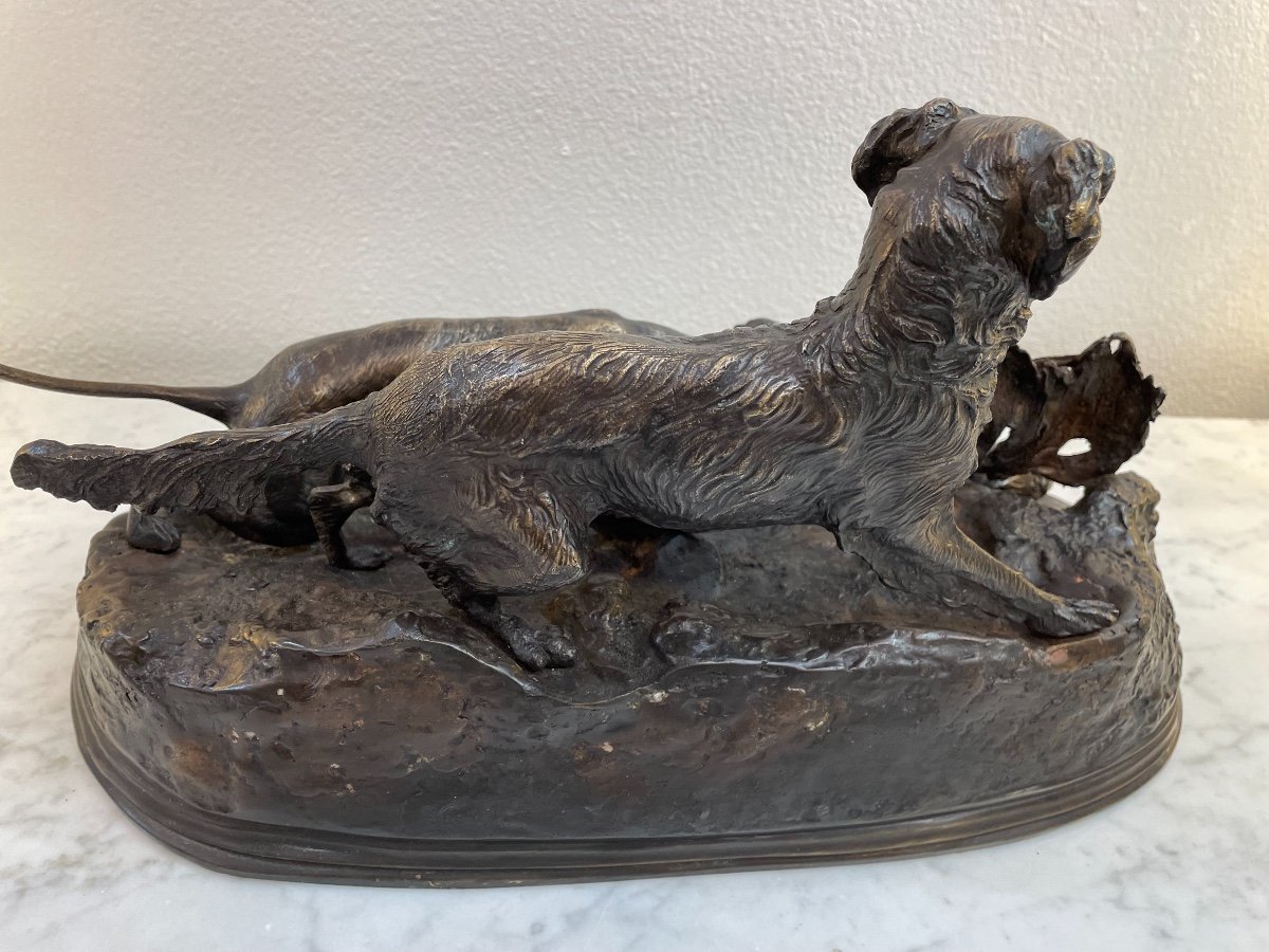 Ancien Bronze Animalier La Chasse à La Perdrix Par Pj Mene Statue Groupe pierre-jules Mêne-photo-2