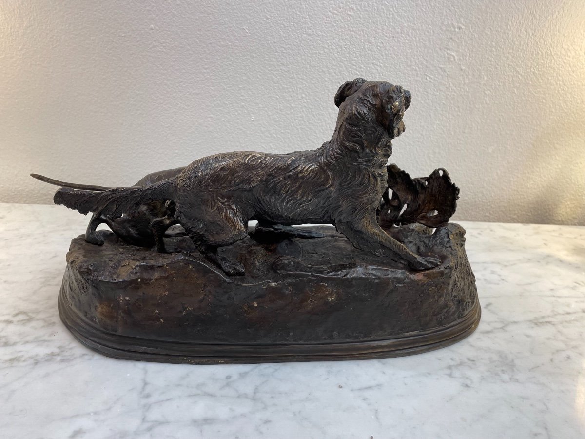Ancien Bronze Animalier La Chasse à La Perdrix Par Pj Mene Statue Groupe pierre-jules Mêne-photo-3