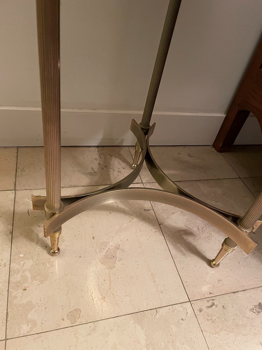 Old Small Pedestal End Of Sofa Vintage Brass Mahogany In The Maison Jansen Style Rings-photo-3