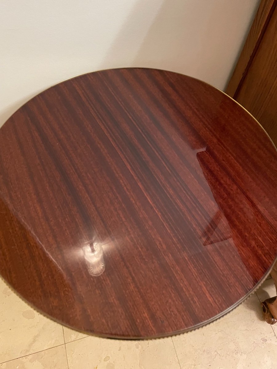 Old Small Pedestal End Of Sofa Vintage Brass Mahogany In The Maison Jansen Style Rings-photo-4