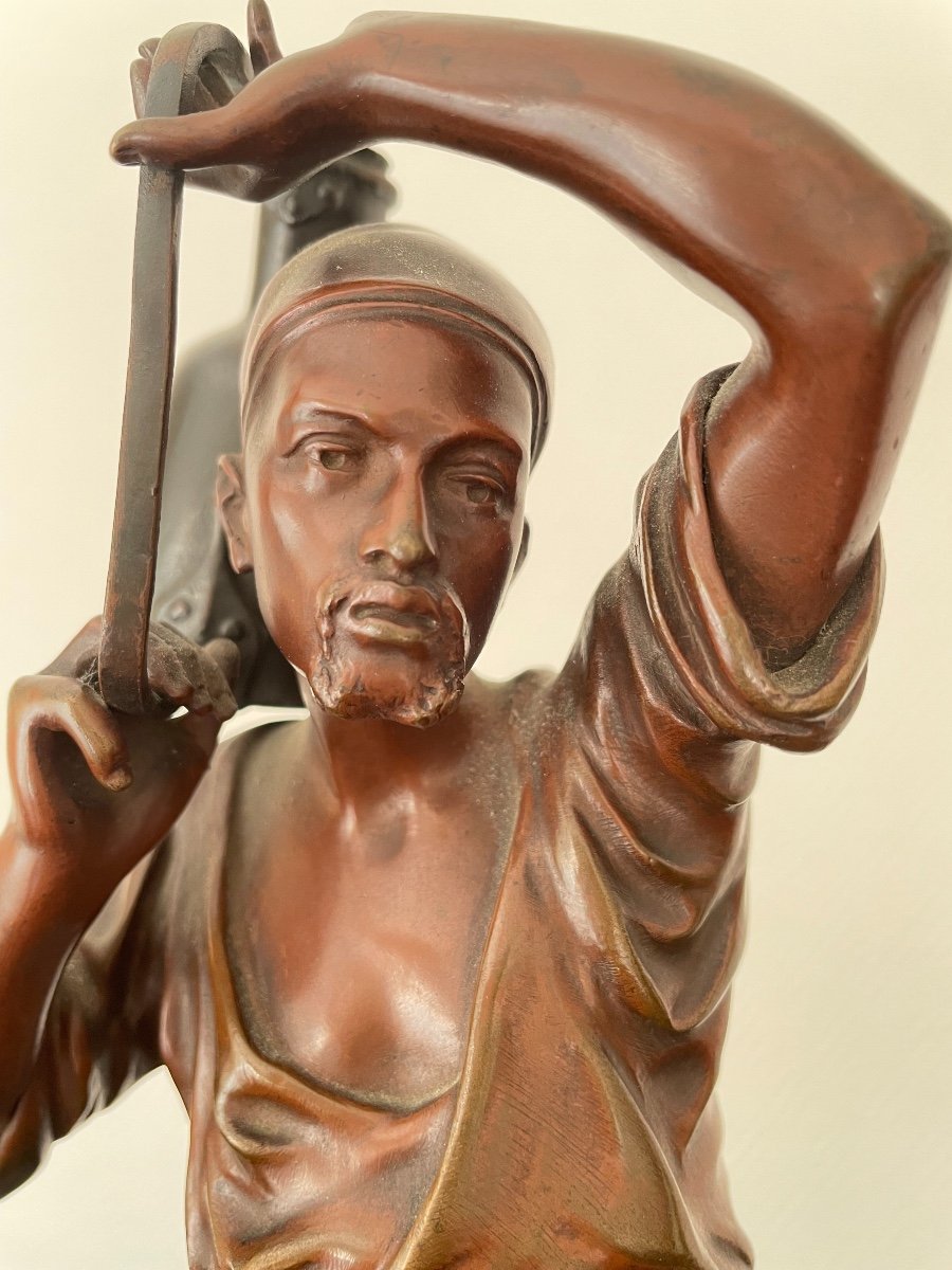 Orientalist Bronze Aguador, The Water Carrier By La Hiolin End XIX Eme Old Statue Patina-photo-3