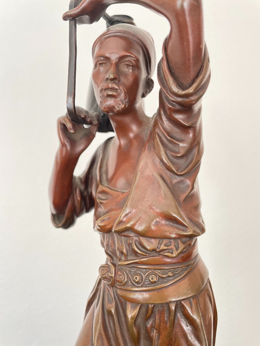 Orientalist Bronze Aguador, The Water Carrier By La Hiolin End XIX Eme Old Statue Patina-photo-4