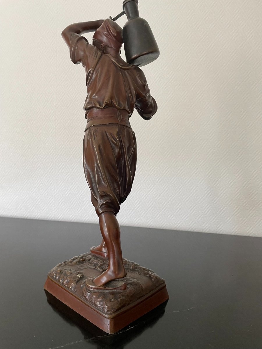 Orientalist Bronze Aguador, The Water Carrier By La Hiolin End XIX Eme Old Statue Patina-photo-2
