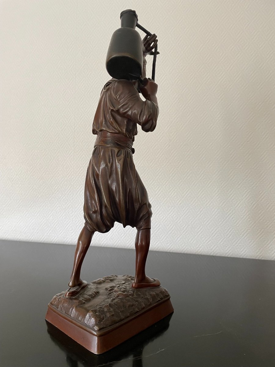 Orientalist Bronze Aguador, The Water Carrier By La Hiolin End XIX Eme Old Statue Patina-photo-5