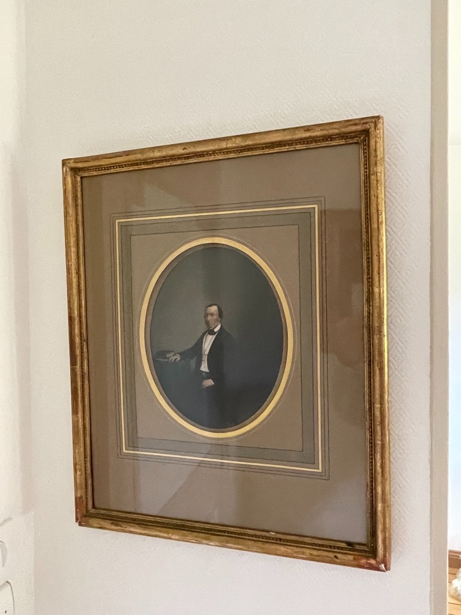 Old Painting Portrait XIX Eme Oil On Cardboard Framed Miniature-photo-3