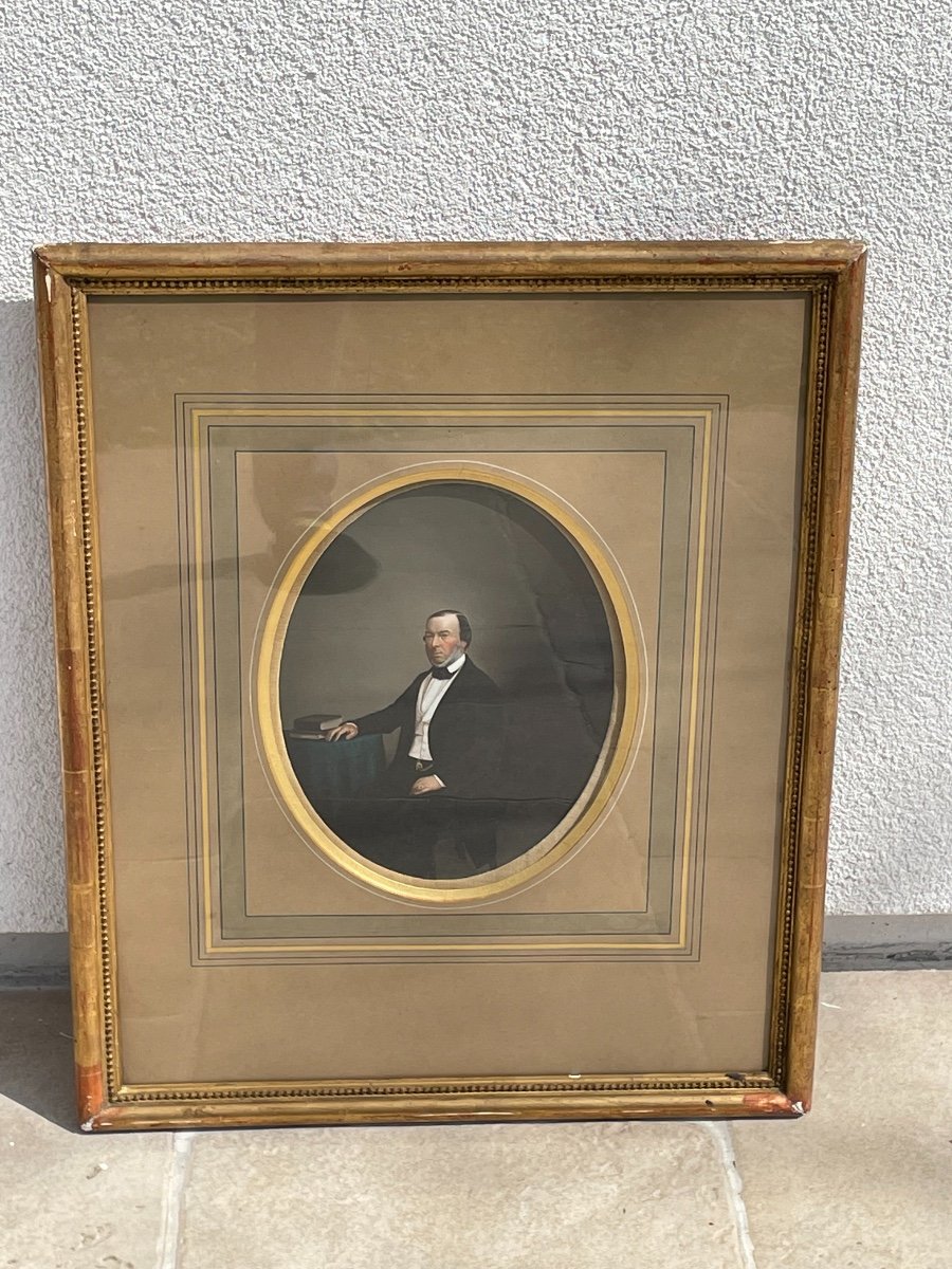 Old Painting Portrait XIX Eme Oil On Cardboard Framed Miniature-photo-1