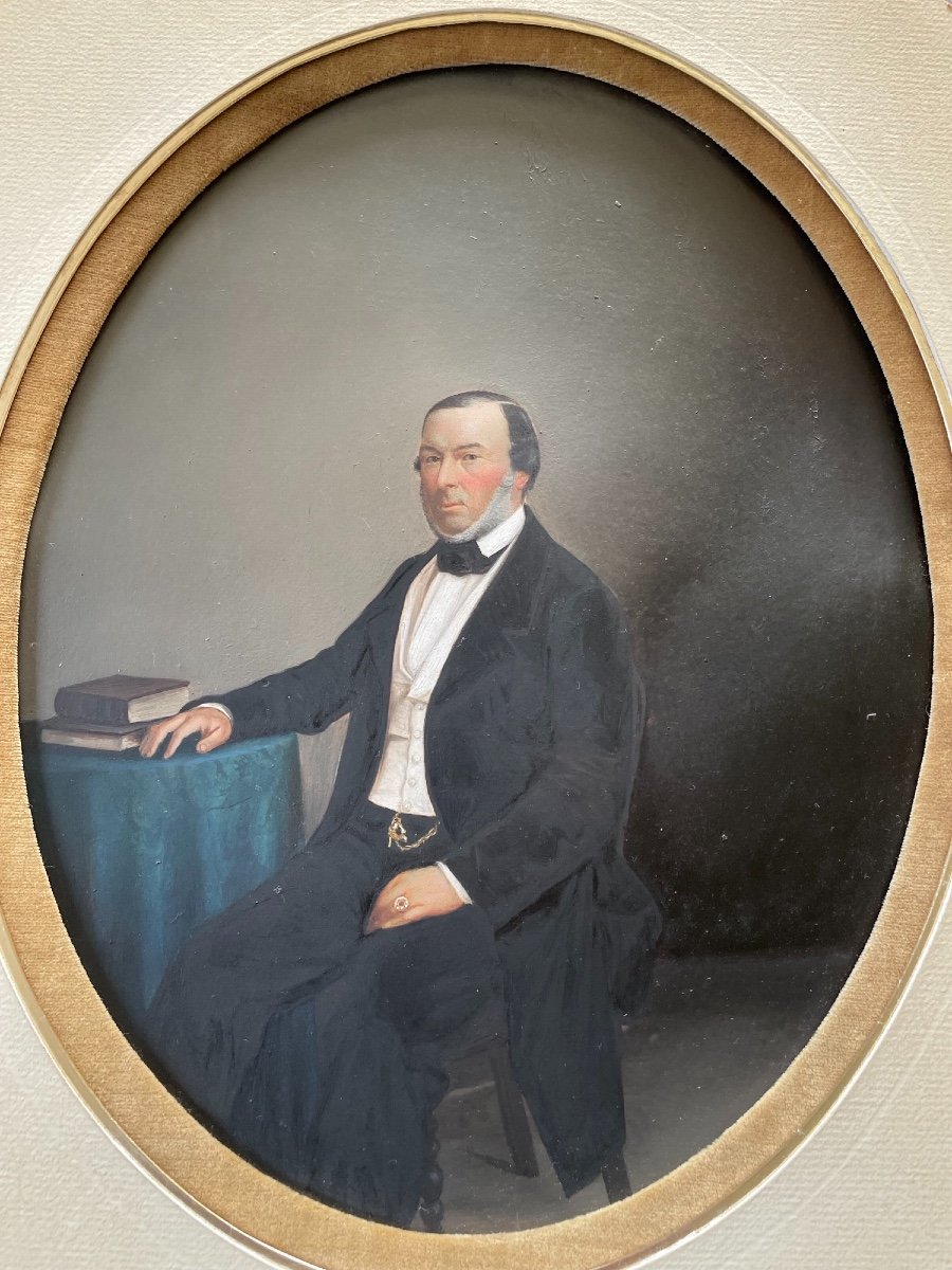 Old Painting Portrait XIX Eme Oil On Cardboard Framed Miniature-photo-7
