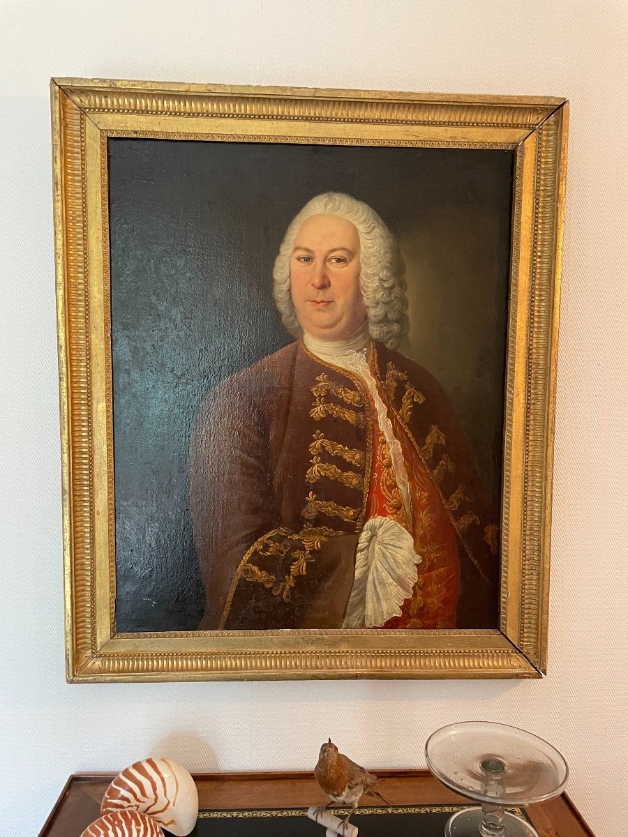 Tableau Ancien Huile Sur Toile Grand Portrait d'Un Noble époque XVIII Eme Encadré Aristocrate-photo-2