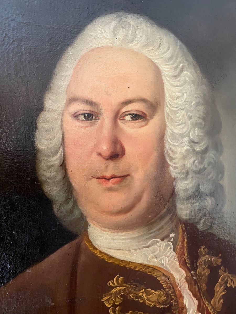 Tableau Ancien Huile Sur Toile Grand Portrait d'Un Noble époque XVIII Eme Encadré Aristocrate-photo-3