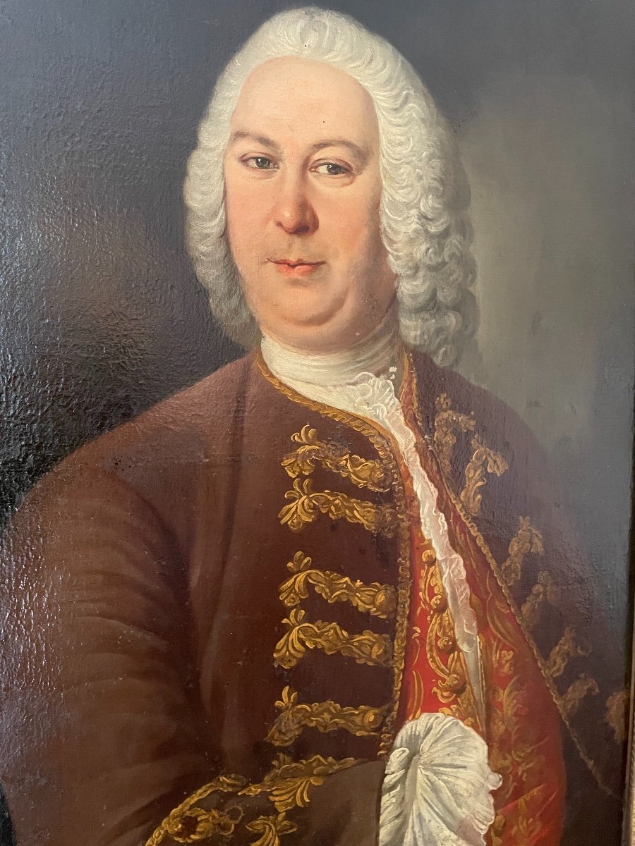 Tableau Ancien Huile Sur Toile Grand Portrait d'Un Noble époque XVIII Eme Encadré Aristocrate-photo-4