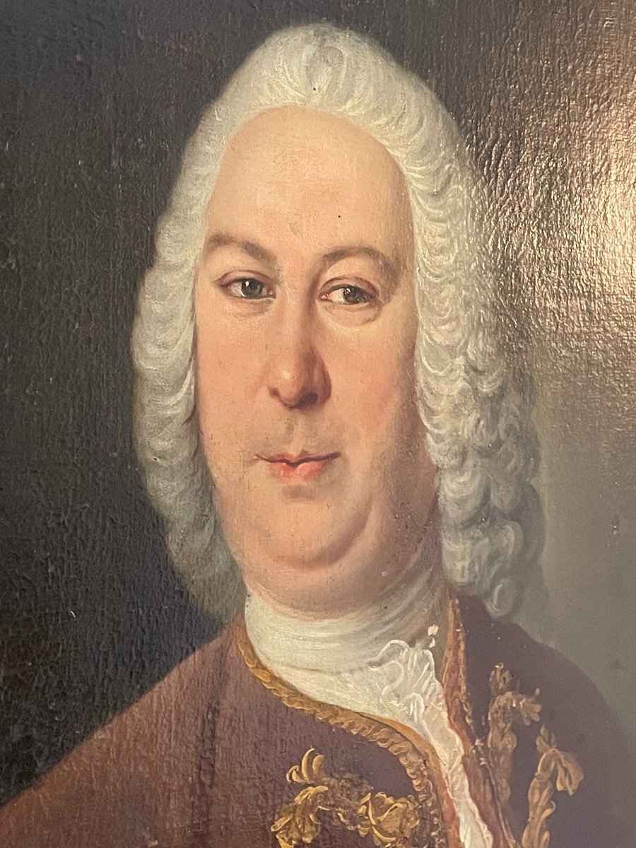 Tableau Ancien Huile Sur Toile Grand Portrait d'Un Noble époque XVIII Eme Encadré Aristocrate-photo-1