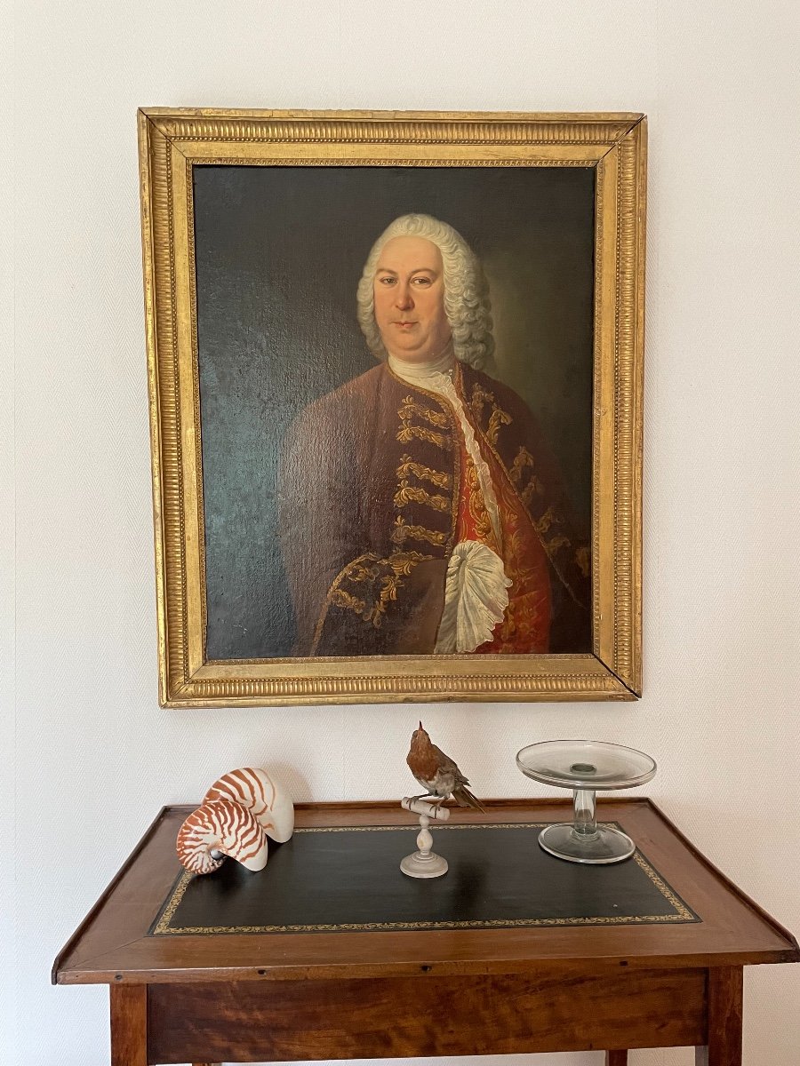 Tableau Ancien Huile Sur Toile Grand Portrait d'Un Noble époque XVIII Eme Encadré Aristocrate-photo-2
