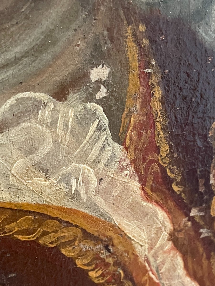 Tableau Ancien Huile Sur Toile Grand Portrait d'Un Noble époque XVIII Eme Encadré Aristocrate-photo-4