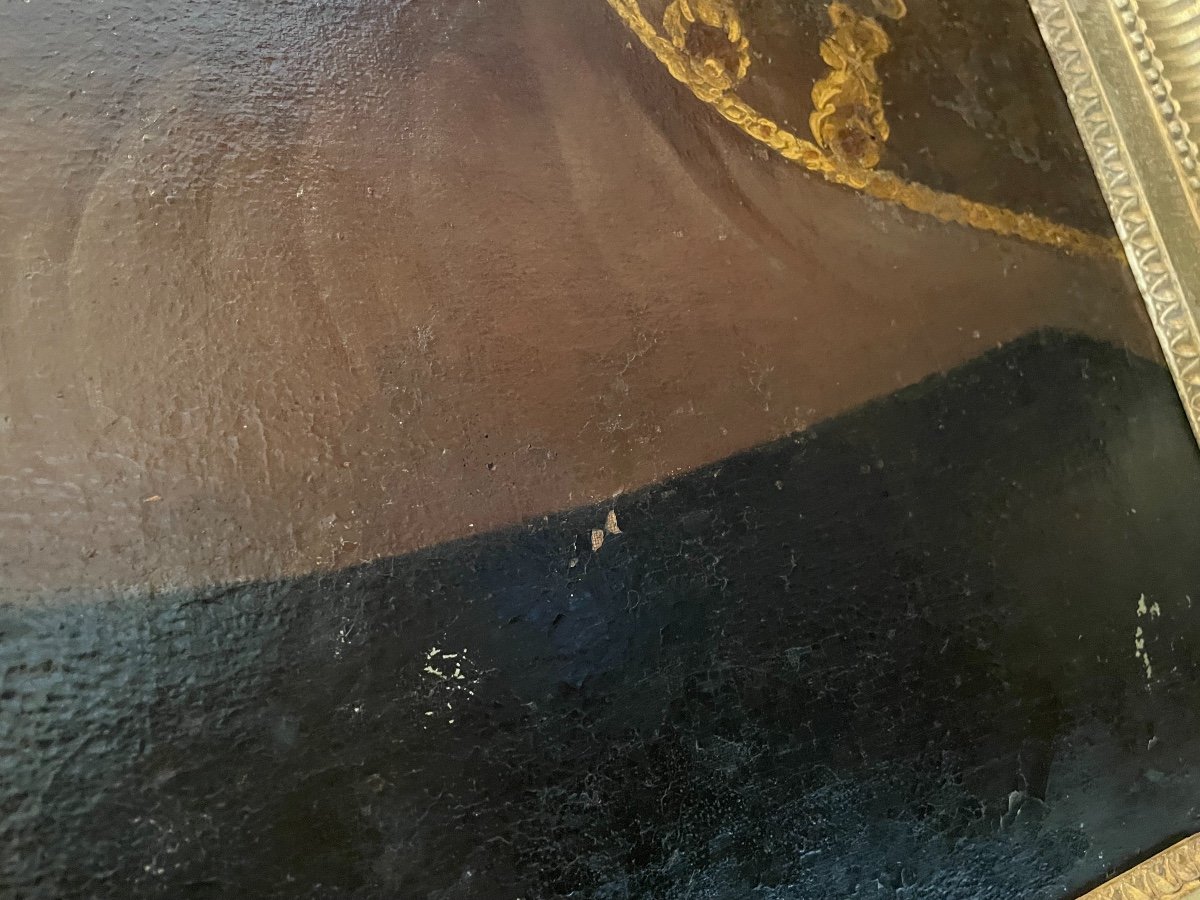 Tableau Ancien Huile Sur Toile Grand Portrait d'Un Noble époque XVIII Eme Encadré Aristocrate-photo-5