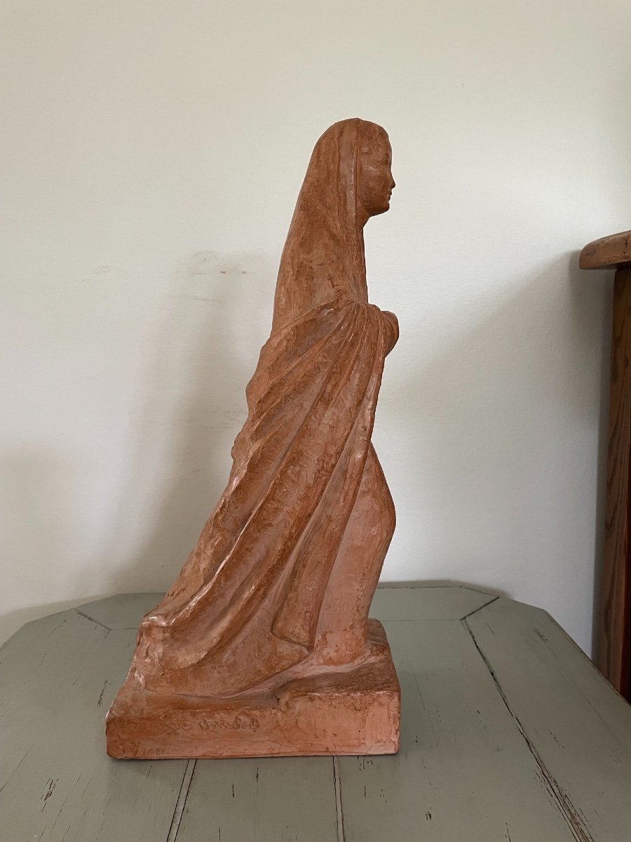Old Terracotta Sculpture Statue By Simonne Sautet Art Deco, Circa 1930 Signed And Numbered-photo-4