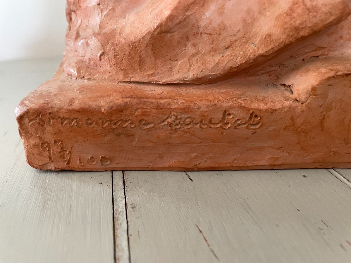 Old Terracotta Sculpture Statue By Simonne Sautet Art Deco, Circa 1930 Signed And Numbered-photo-3