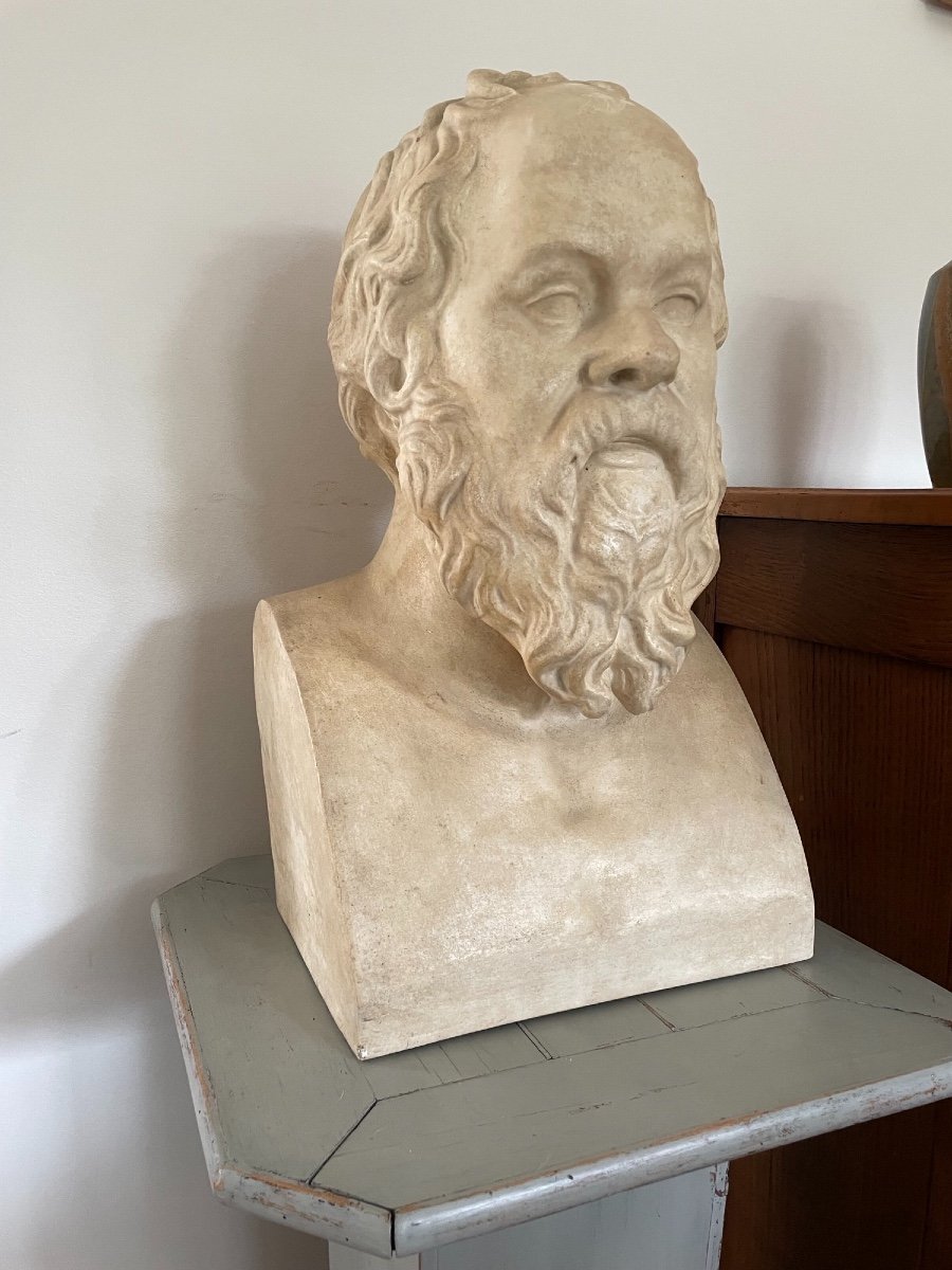 Imposing Bust Of Socrates In Plaster, Middle XX Eme Statue Ancient Sculpture