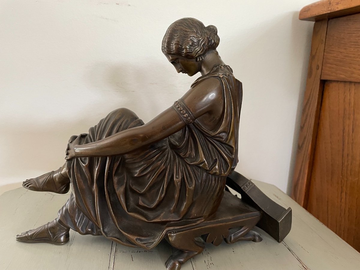 Statue Sculpture En Bronze Ancien Sapho , XIX Eme Par James Pradier-photo-1