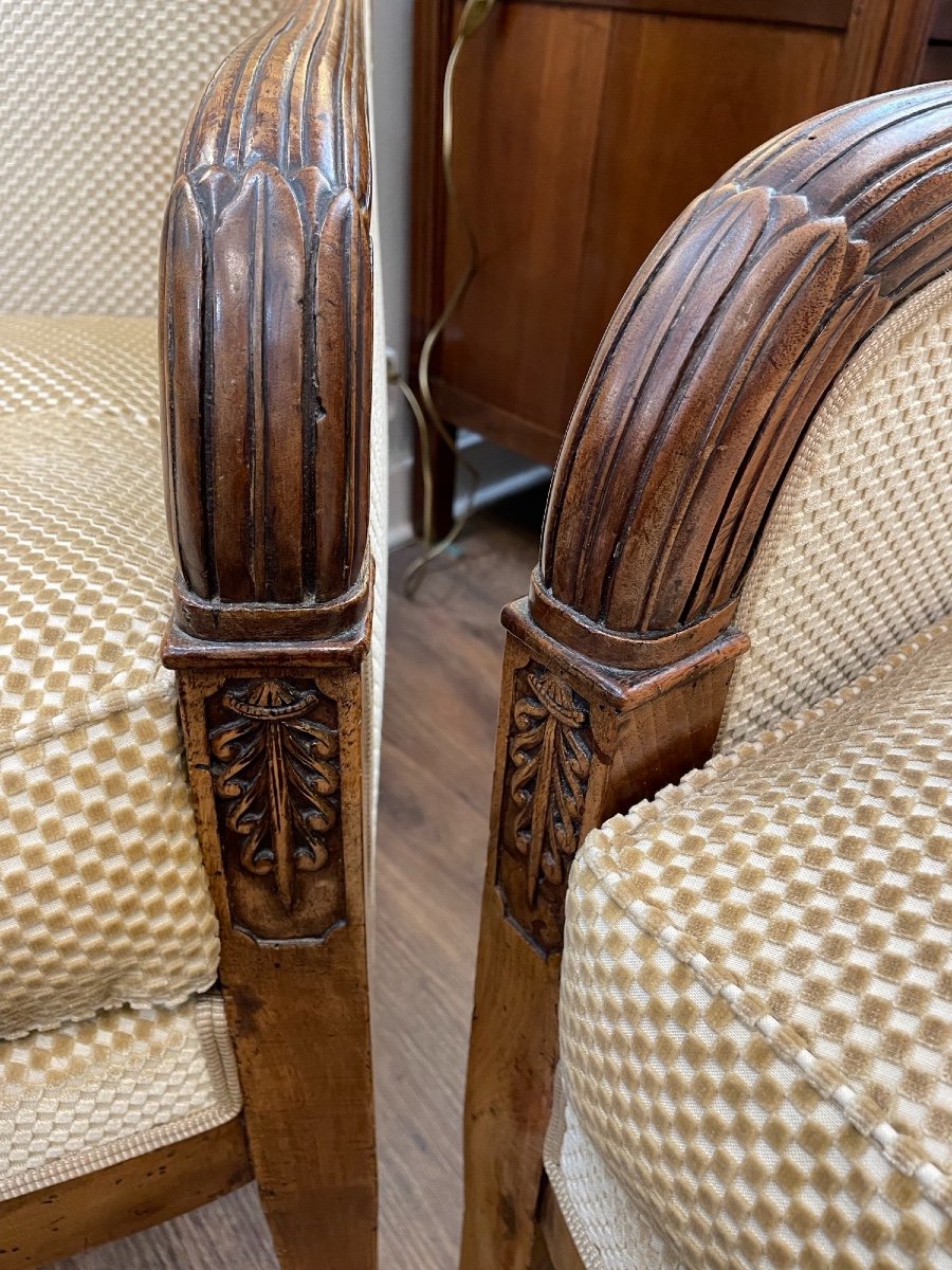 Ancienne Paire De Fauteuils Bergeres Empire En Noyer époque XIX ème Très Bon état-photo-4