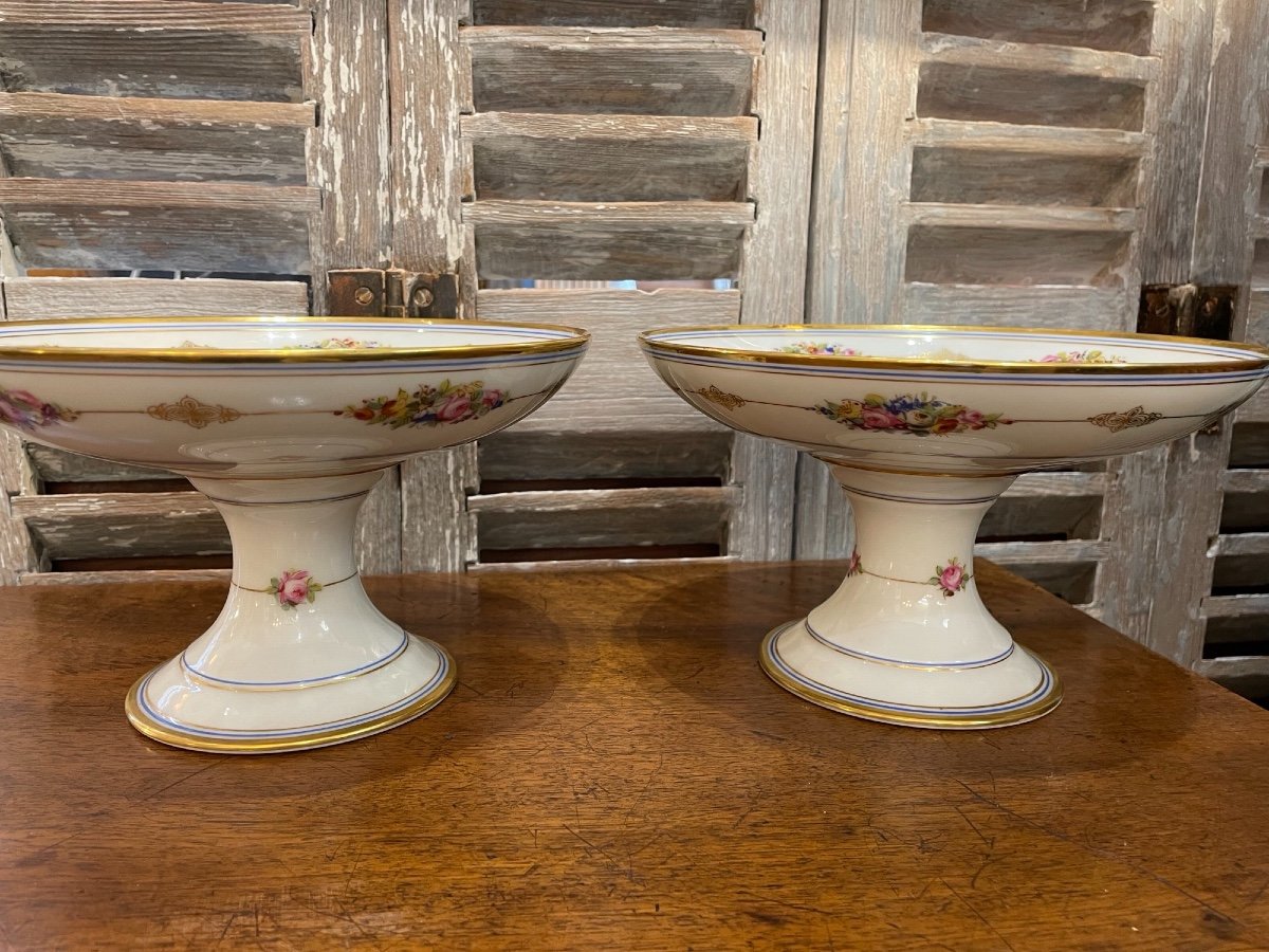 Pair Of Porcelain Compotiers XIX Eme Sèvres Old Crockery Dish Cup-photo-1