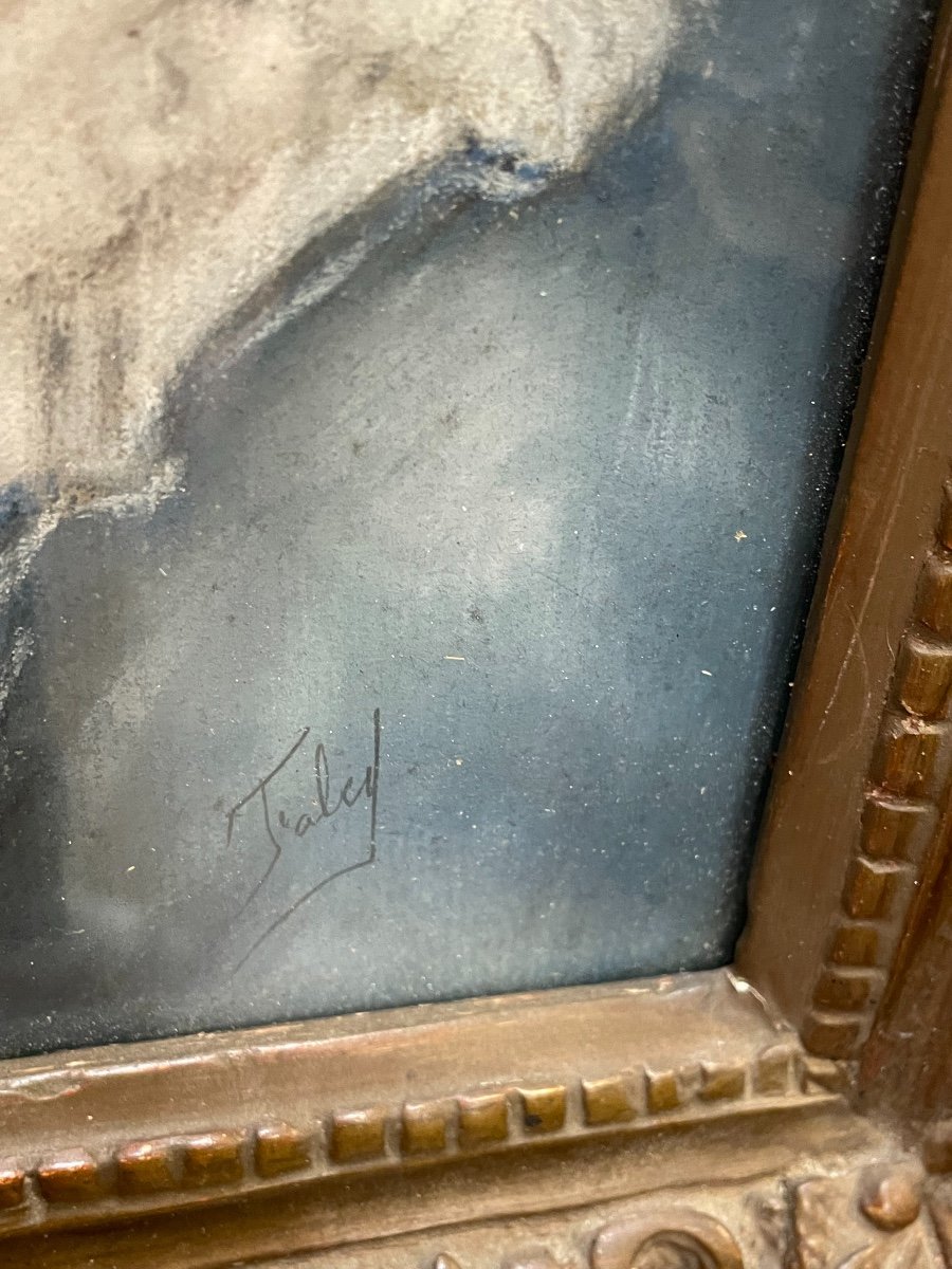 Tableau Ancien Pastel :  Pastel Fin Du XVIII Eme Siècle La Jeune Fille En Bleu-photo-2