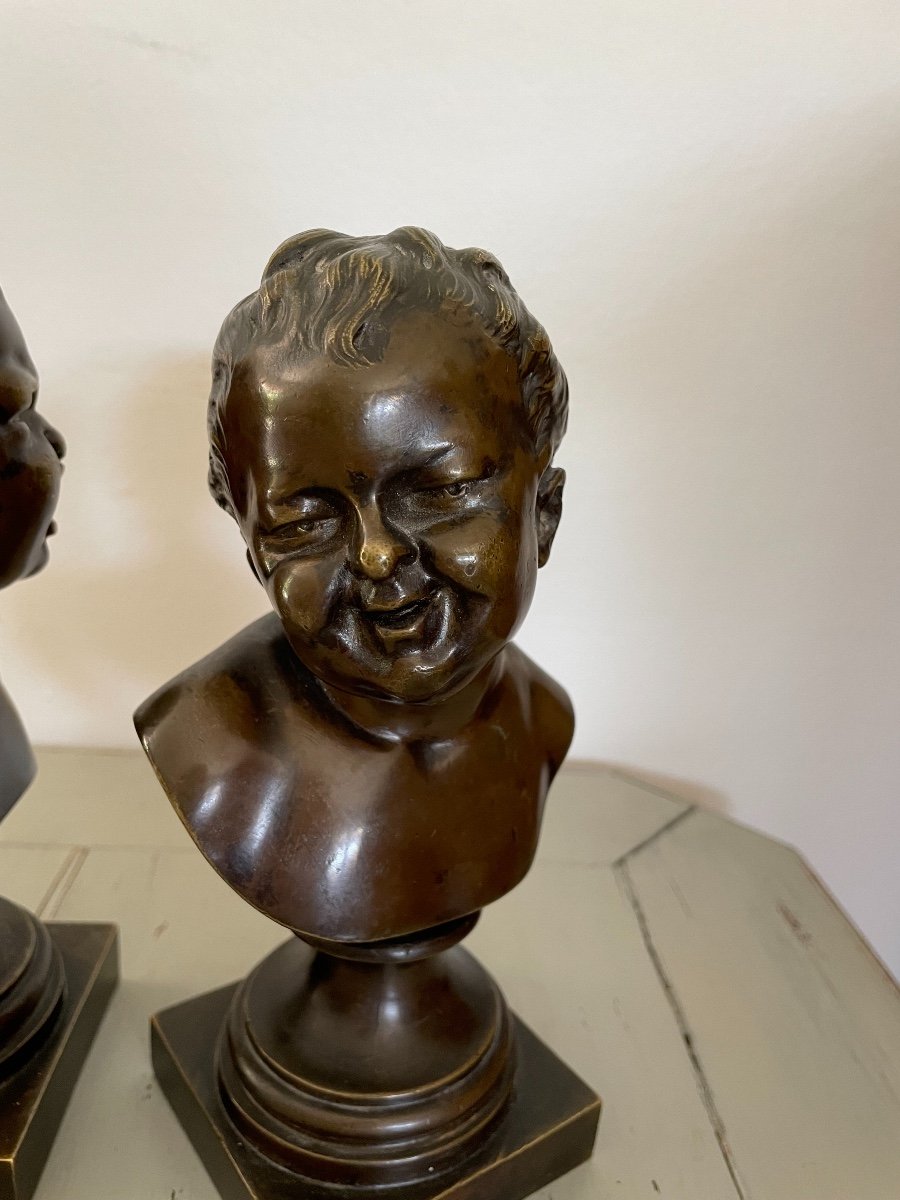 Paire Sculptures Bronze Jean Qui Rit Jean Qui Pleure d'Après  Houdon XIXème Statue -photo-3