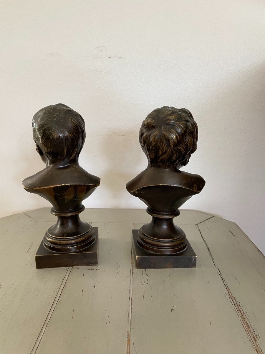 Paire Sculptures Bronze Jean Qui Rit Jean Qui Pleure d'Après  Houdon XIXème Statue -photo-2