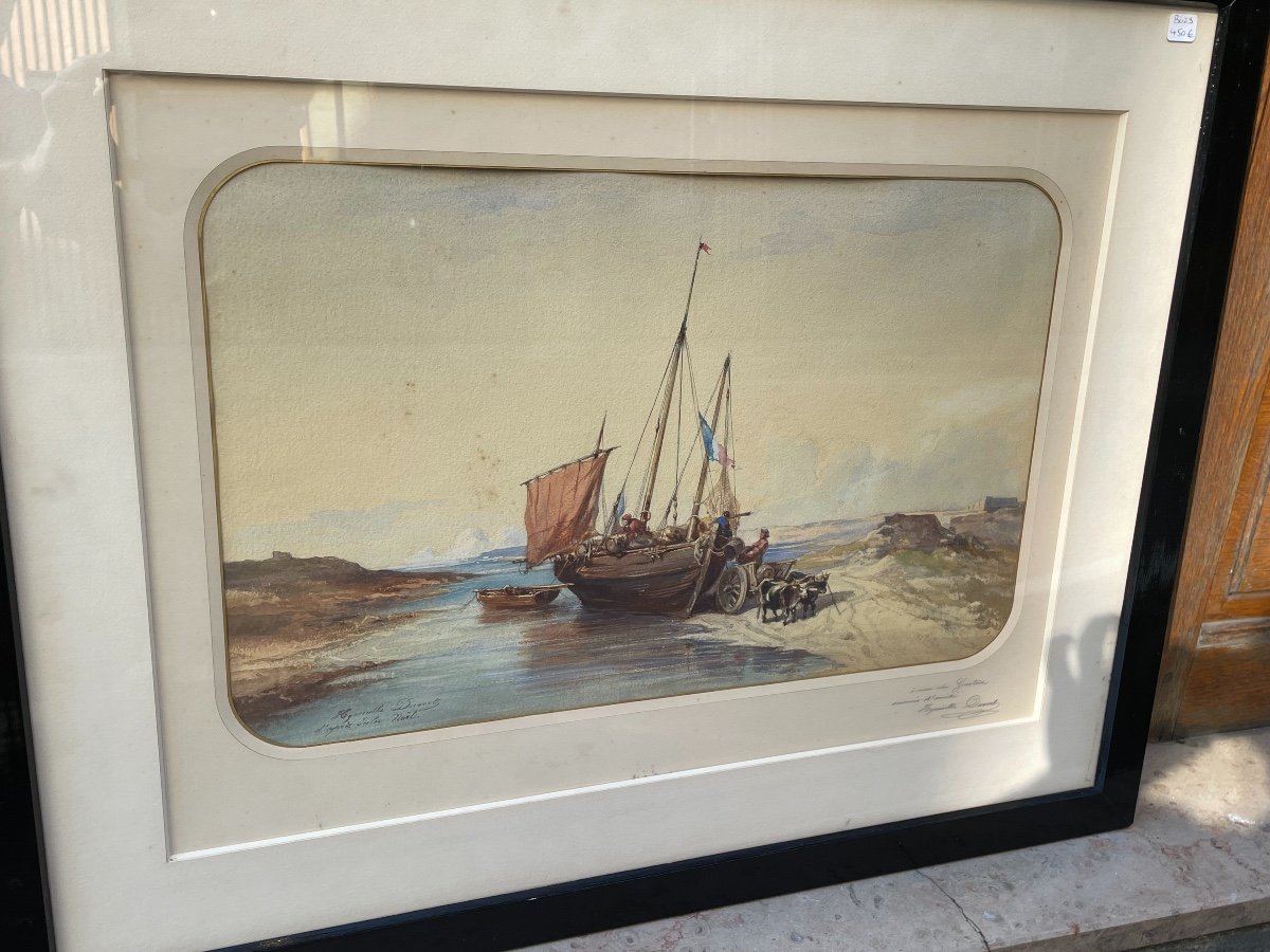 Large Old Marine Painting In Watercolor After Jules Noel, End Of The XIXth Century-photo-7