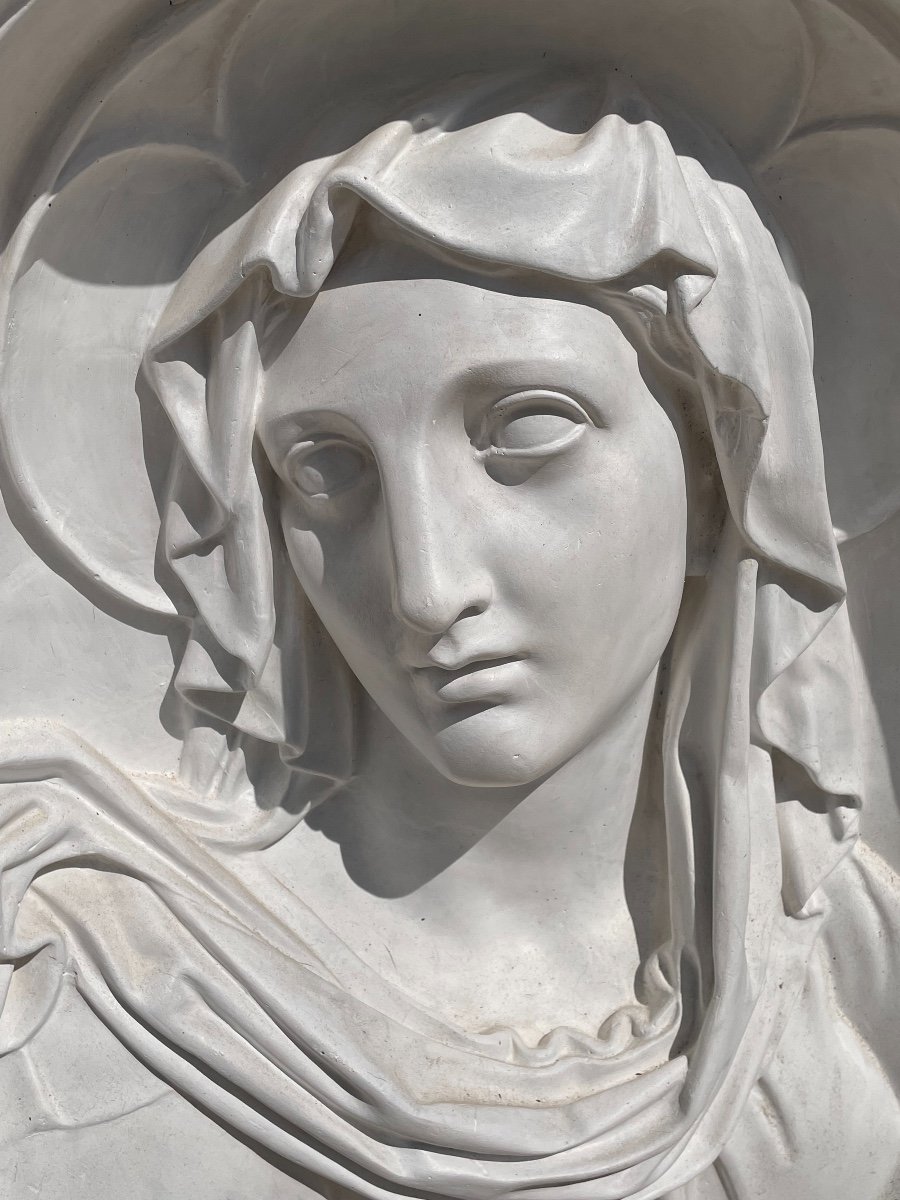 Imposing Bas-relief In Plaster Of The Virgin Mary, Beginning Of The XX Eme Plaster Statue Religion-photo-5