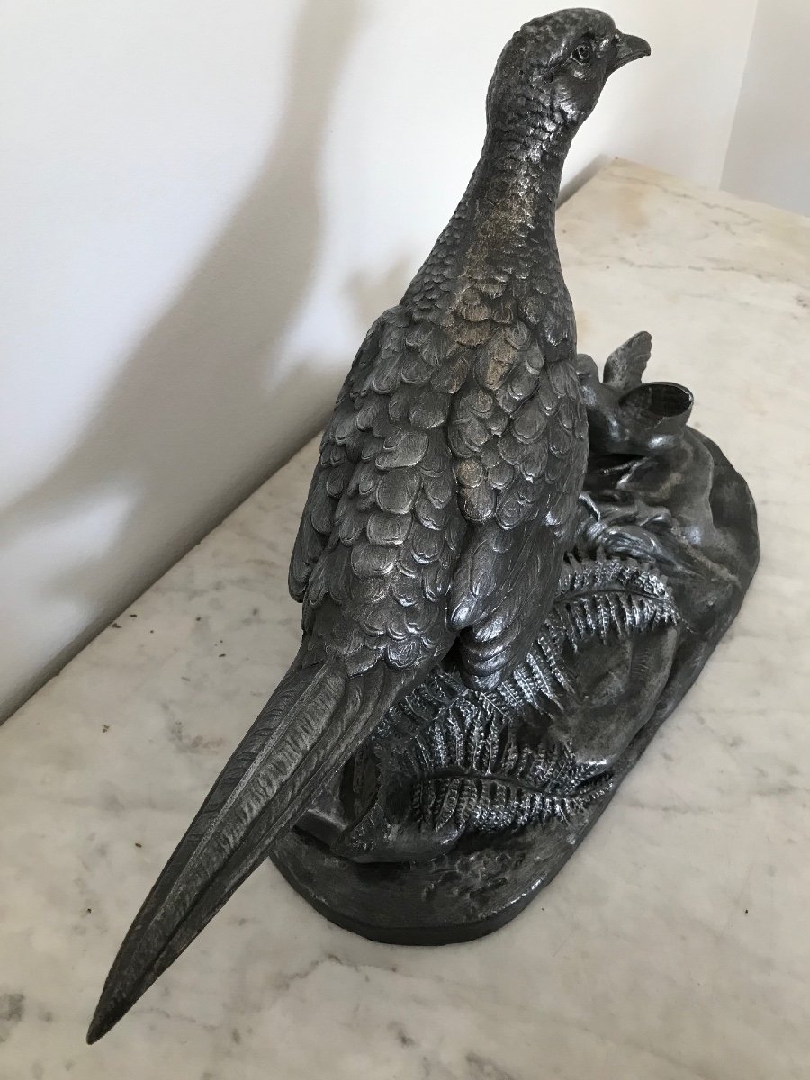 Statue: The Pheasant Hen From L Carvin Art Deco Period Animal No Bronze Sculpture-photo-3