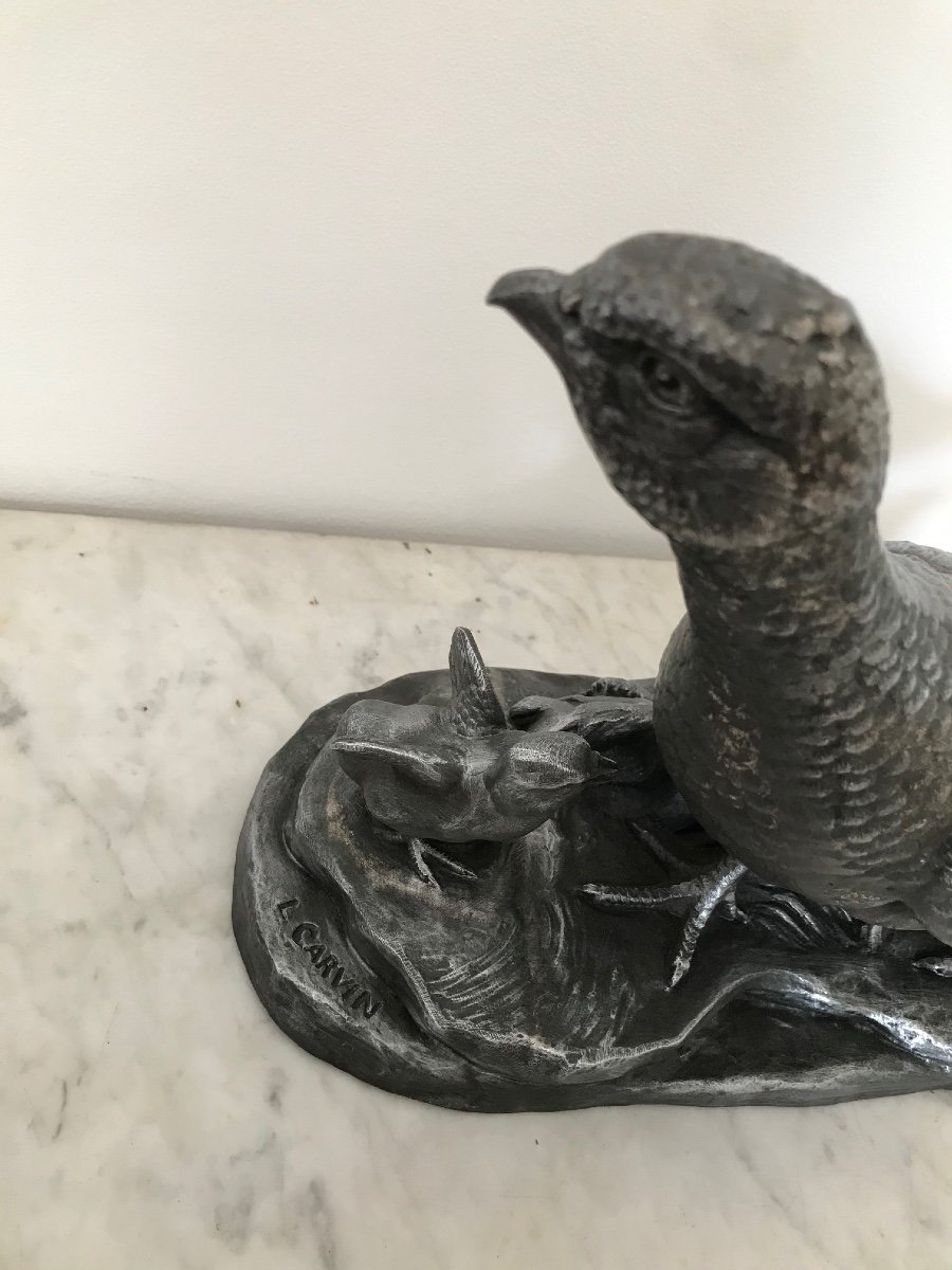 Statue: The Pheasant Hen From L Carvin Art Deco Period Animal No Bronze Sculpture-photo-3