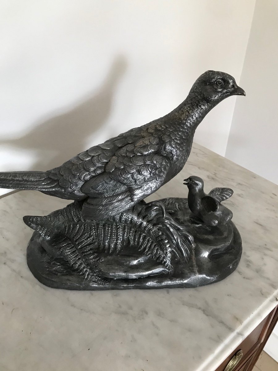 Statue: The Pheasant Hen From L Carvin Art Deco Period Animal No Bronze Sculpture-photo-6