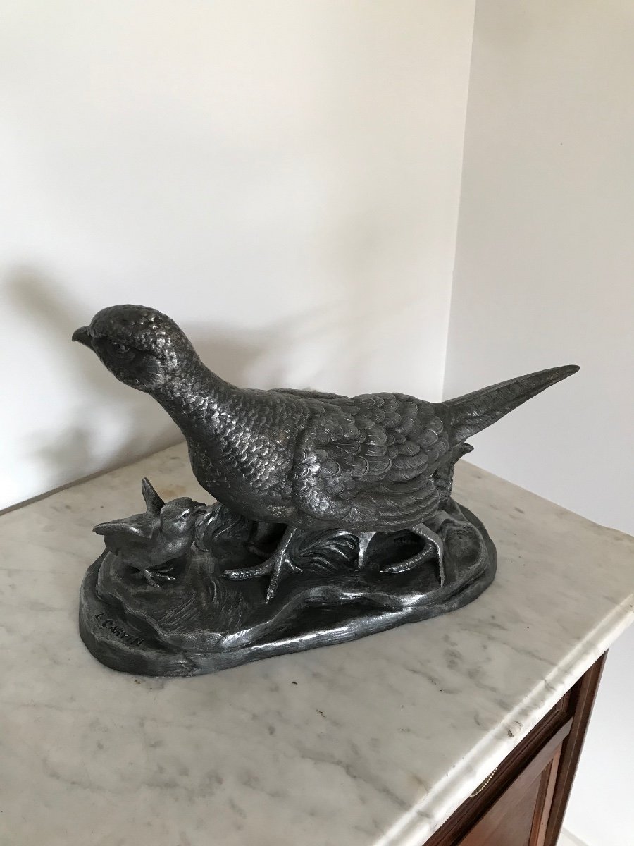 Statue: The Pheasant Hen From L Carvin Art Deco Period Animal No Bronze Sculpture-photo-7