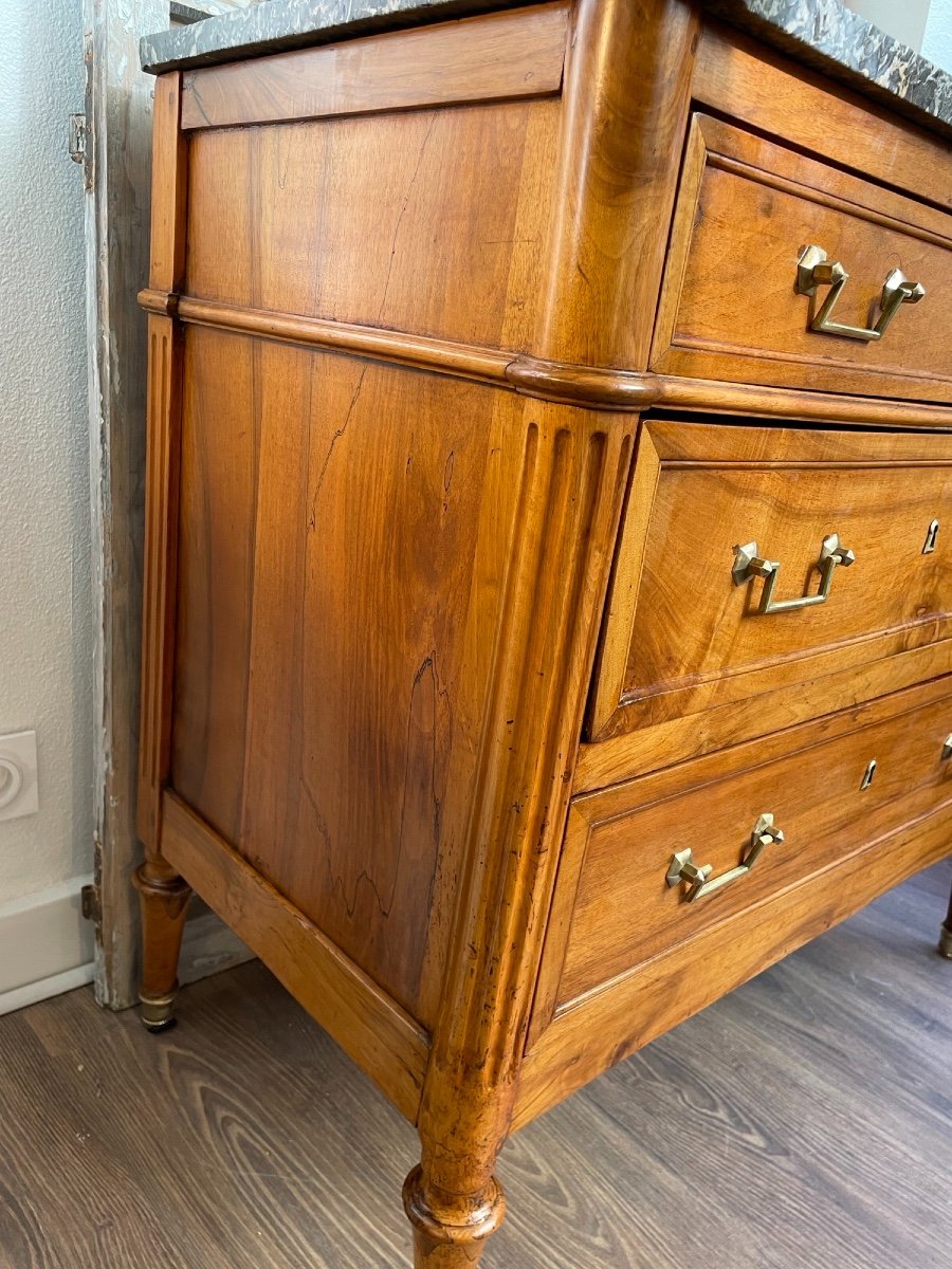 Ancienne Et Petite Commode Louis XVI Petite Taille En Noyer Fin XVIII / Début XIX Eme Marbre-photo-3