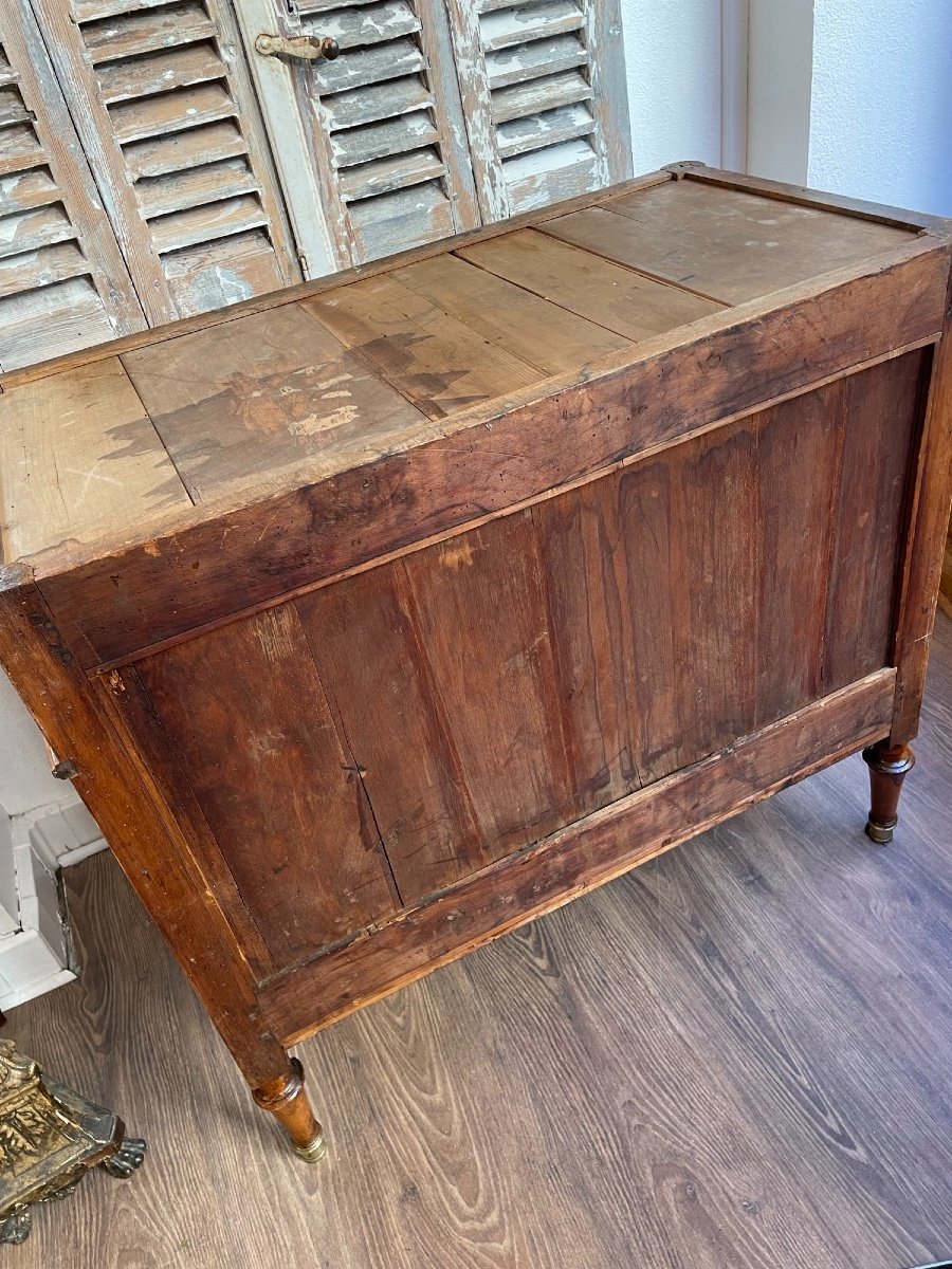 Ancienne Et Petite Commode Louis XVI Petite Taille En Noyer Fin XVIII / Début XIX Eme Marbre-photo-5