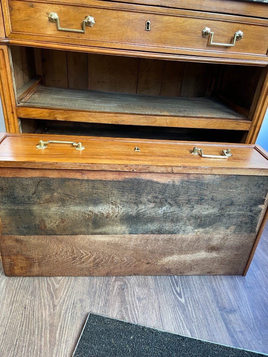 Ancienne Et Petite Commode Louis XVI Petite Taille En Noyer Fin XVIII / Début XIX Eme Marbre-photo-8