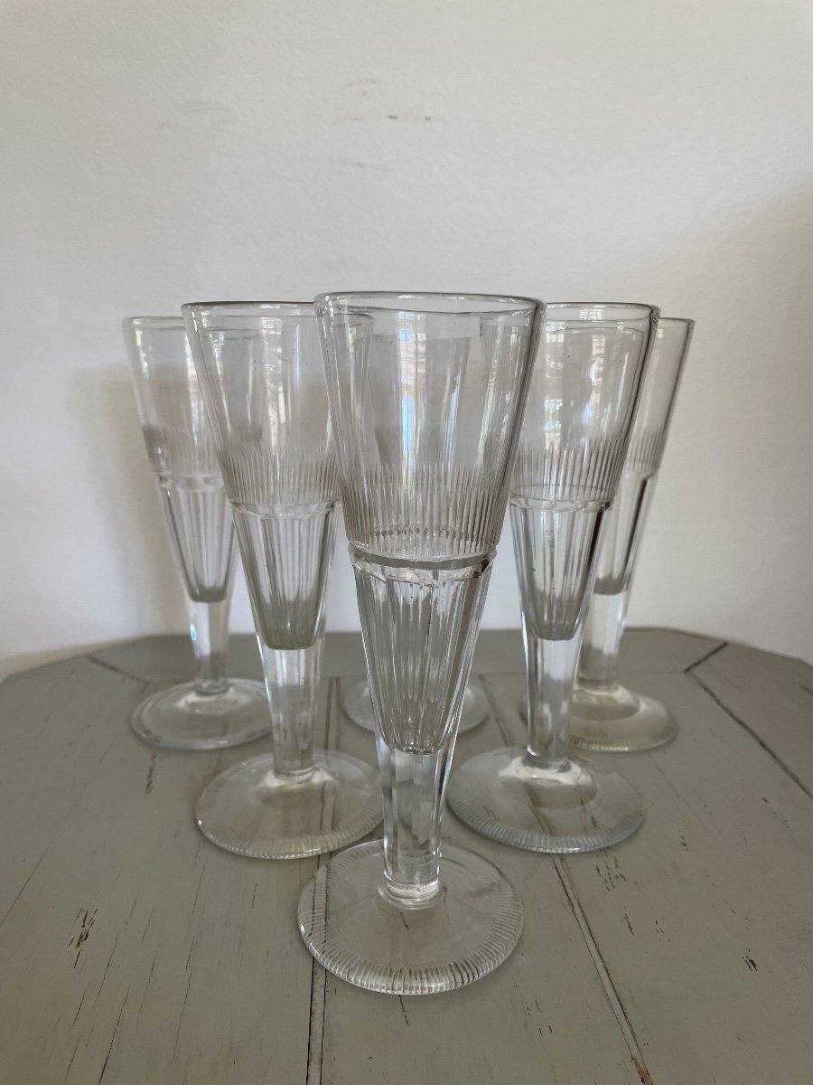 6 Old Champagne Flutes In Crystal, Period Early XIX Eme Empire Style-photo-3
