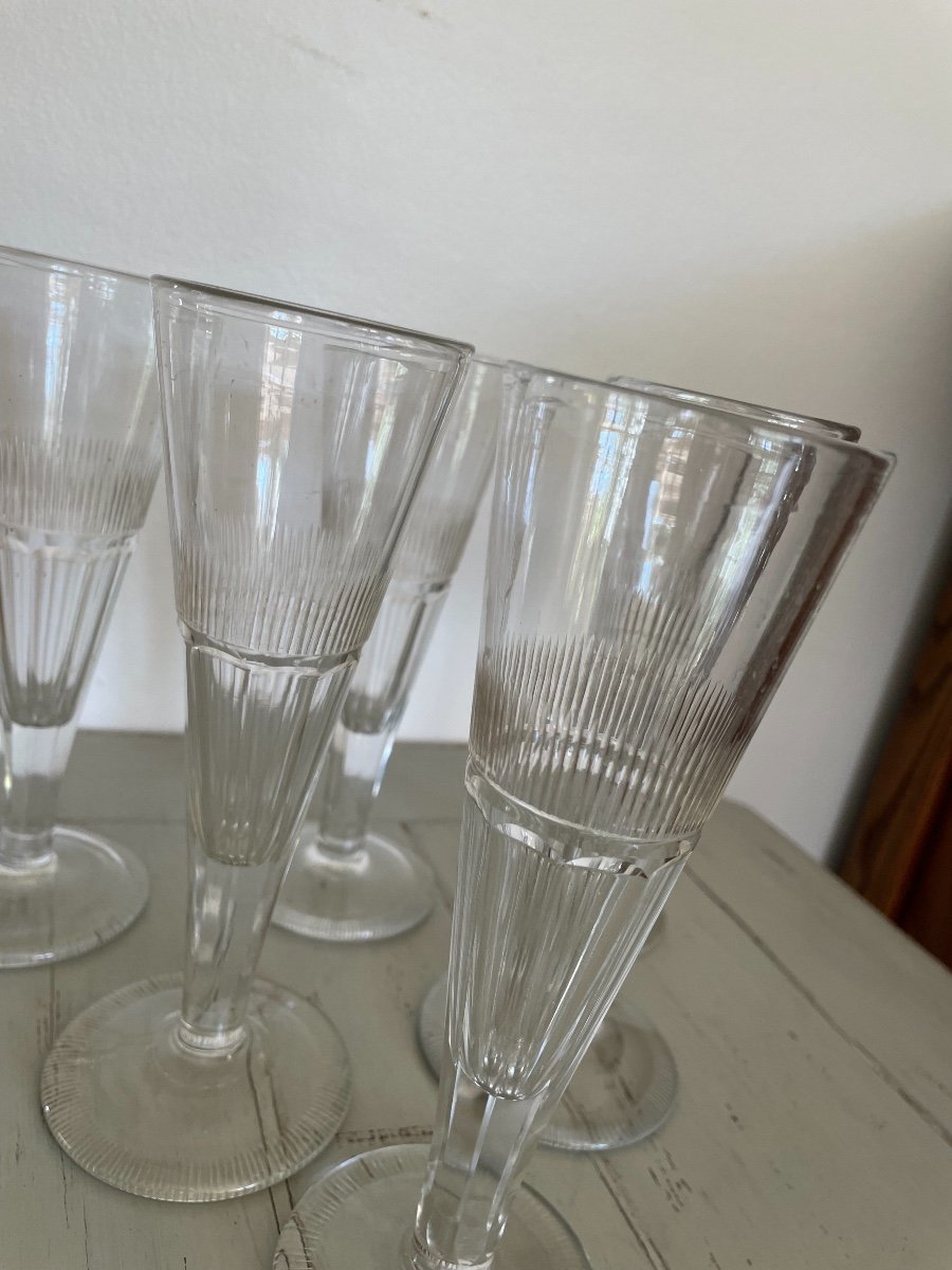 6 Old Champagne Flutes In Crystal, Period Early XIX Eme Empire Style-photo-4