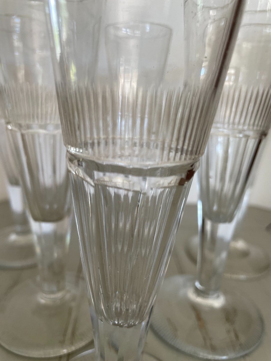 6 Old Champagne Flutes In Crystal, Period Early XIX Eme Empire Style-photo-1