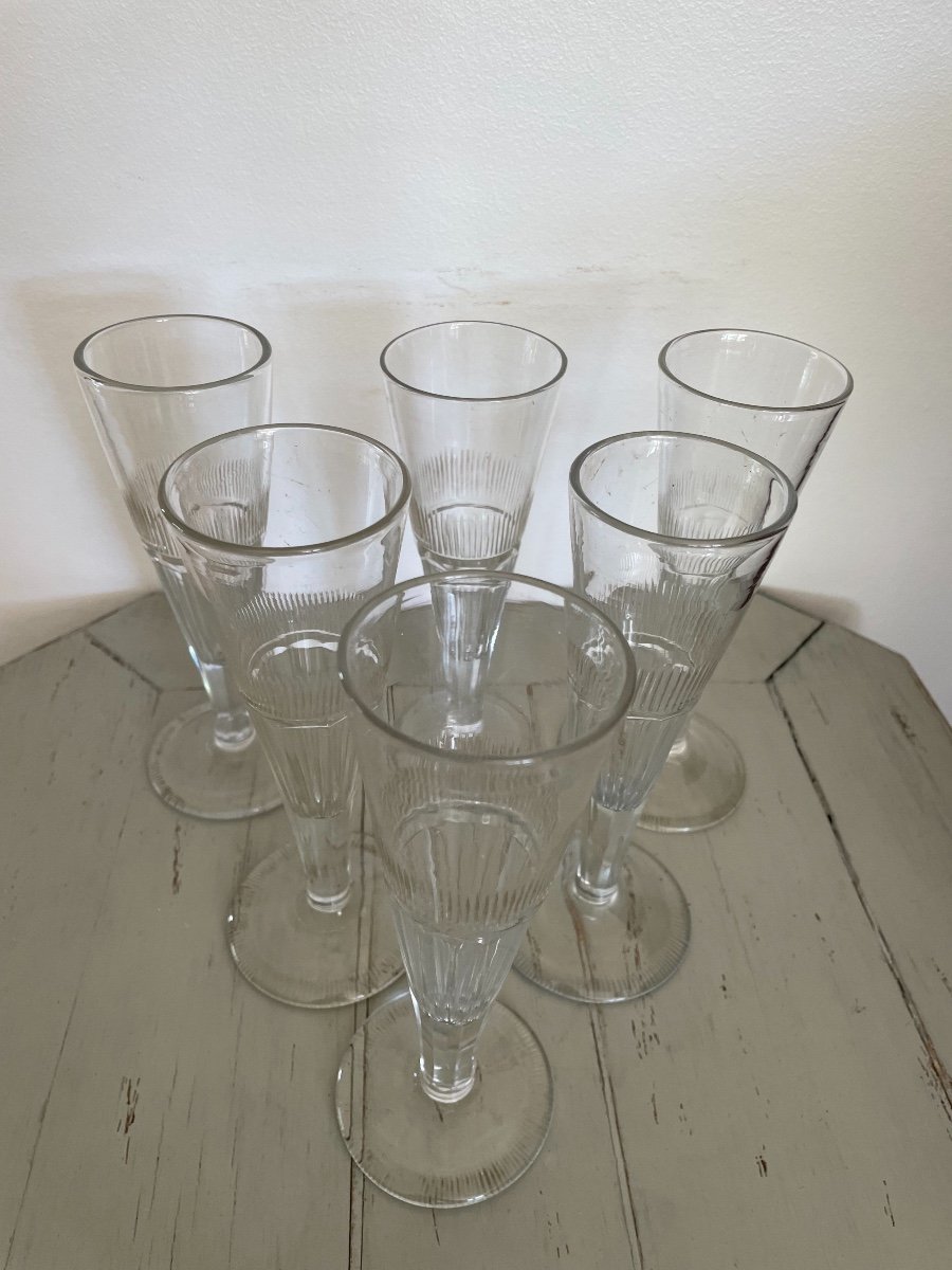 6 Old Champagne Flutes In Crystal, Period Early XIX Eme Empire Style-photo-4