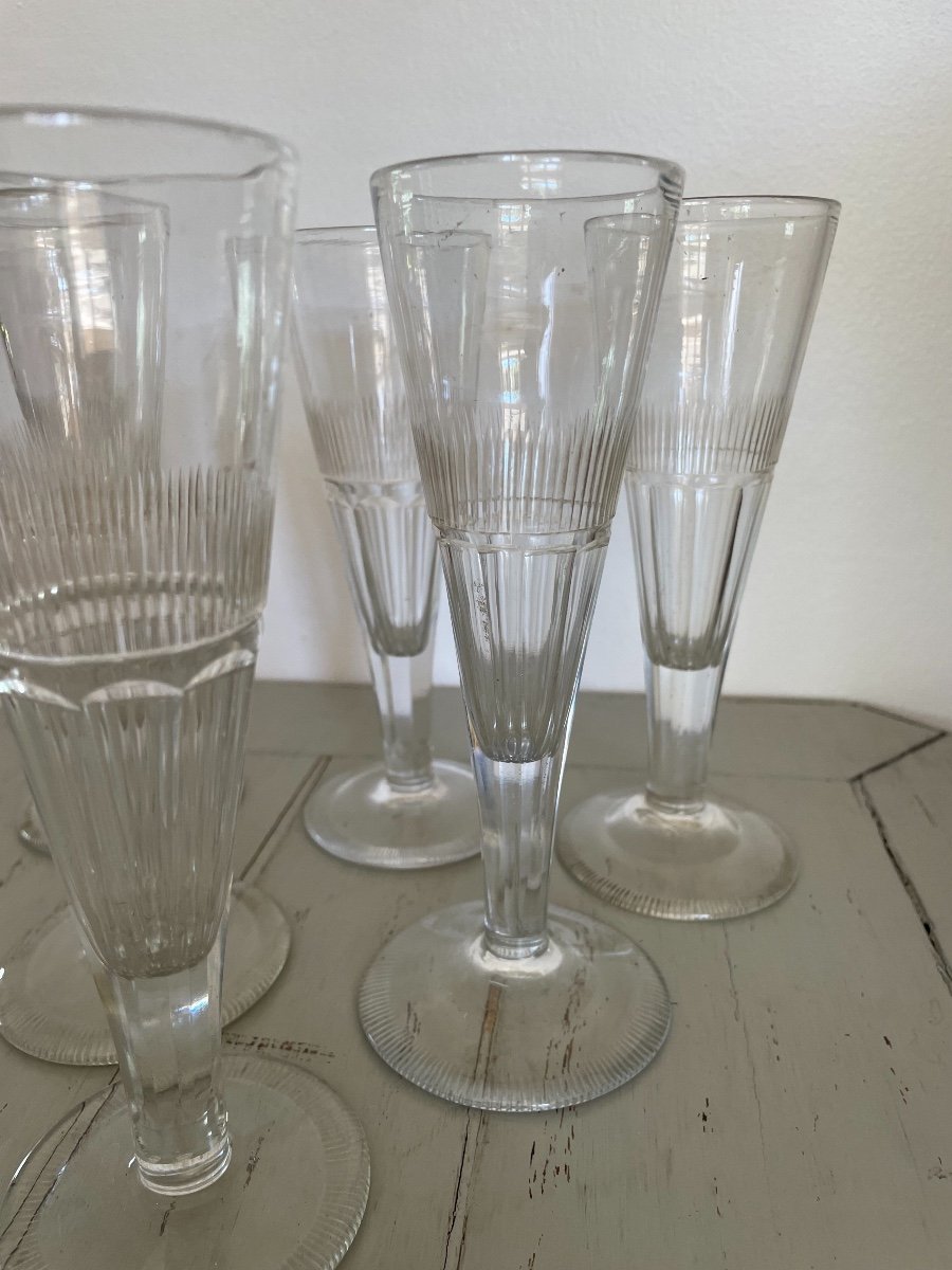 6 Old Champagne Flutes In Crystal, Period Early XIX Eme Empire Style-photo-5