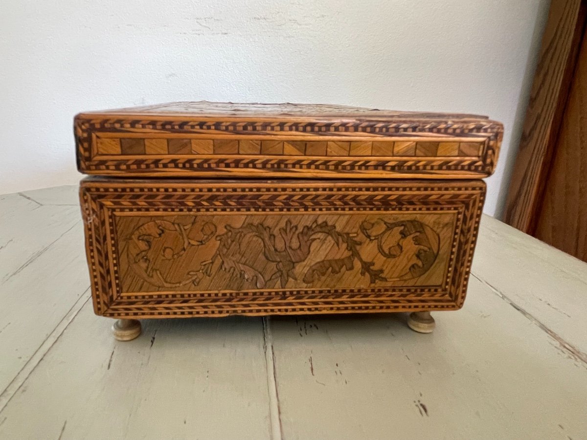 Box In Straw Marquetry Box Secret Box XIX Eme Century Old Old-photo-2