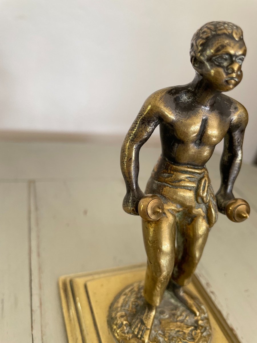 Statue Petit Bronze Doré : Le Nubien Fin Du XIX ème Début XX ème Orientaliste Vitrine Curiosité-photo-6
